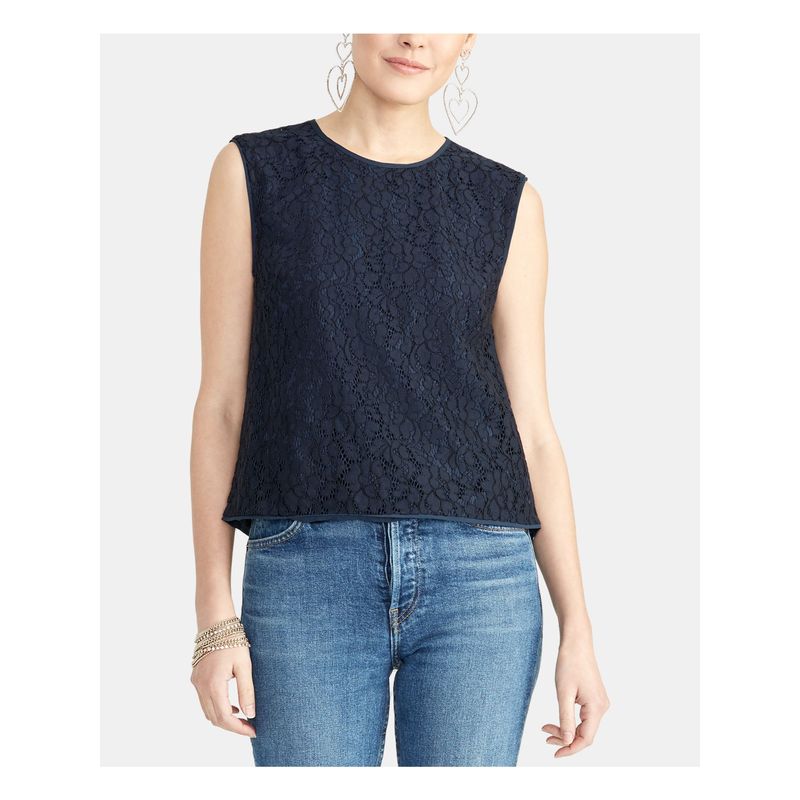 Rachel Roy Womens Navy Lace Sleeveless Jewel Neck Top Size: L